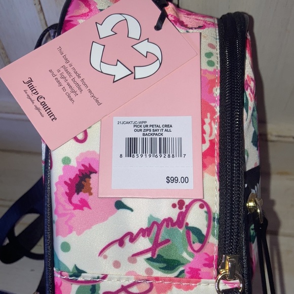 Juicy Couture Backpack Bag Pick Ur Petal Pink Floral Purse Black White New - Picture 9 of 9
